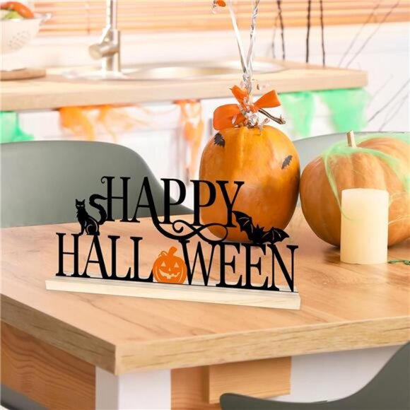 Metal Happy Halloween Sign, Black Halloween Decorations for Home - Picture 6 of 7
